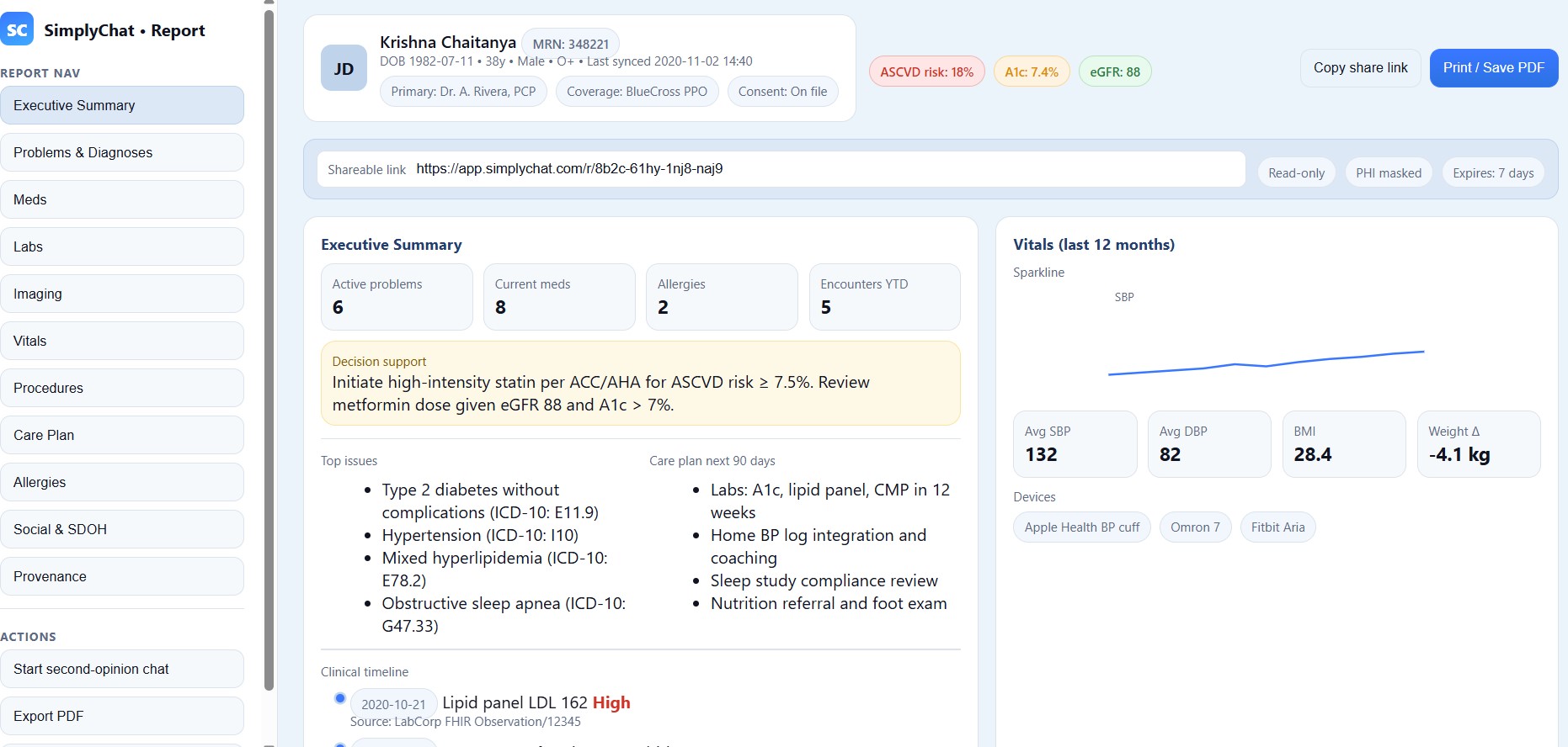 SimplyChat Healthcare Report Engine